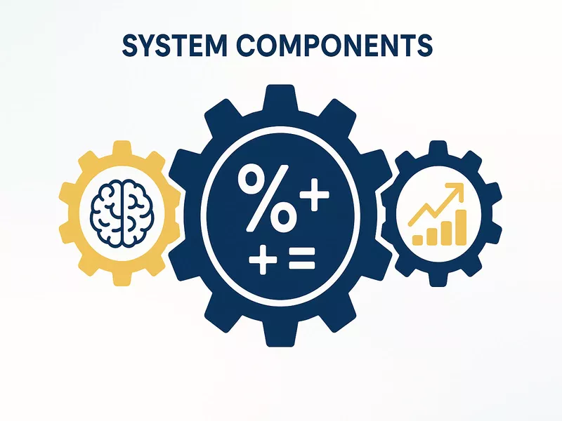 Infographic showing the three main components of betting systems: mathematics, psychology, and bankroll growth strategy