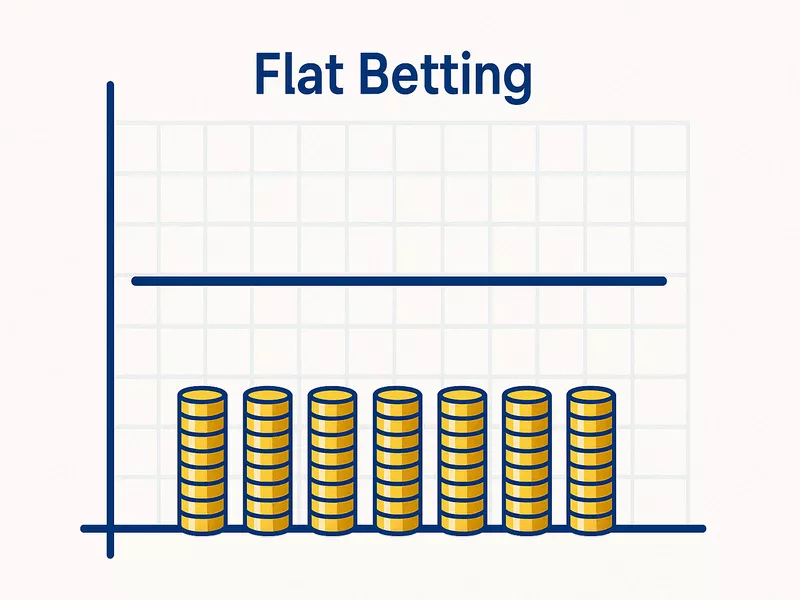 Visual representation of flat betting system showing consistent stake sizes with uniform chip stacks and steady line graph