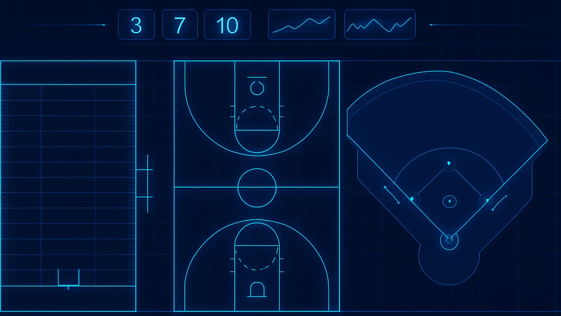 Sport-specific betting strategies across NFL, NBA, MLB with digital analytics and odds displays